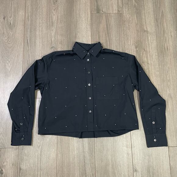 Madewell Poplin Embellished Cropped Long Sleeve Button Up Shirt US Women's XXS - Picture 2 of 5